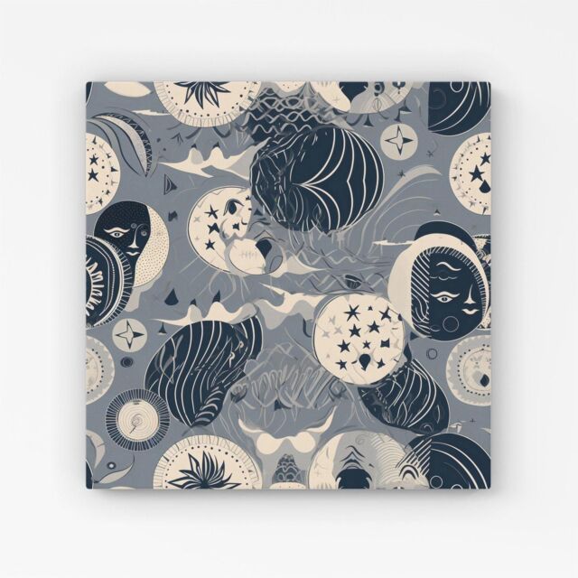 Warren Reed - Designer Abstract Moon & Stars Canvas in Grey - Size: w40 inch x h40 inch - image 1