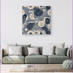 Warren Reed - Designer Abstract Moon & Stars Canvas in Grey - Size: w40 inch x h40 inch - thumbnail 4