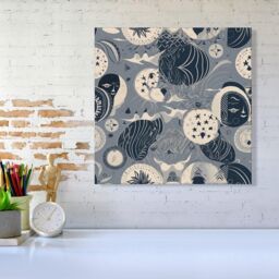 Warren Reed - Designer Abstract Moon & Stars Canvas in Grey - Size: w40 inch x h40 inch - thumbnail 2