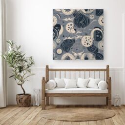 Warren Reed - Designer Abstract Moon & Stars Canvas in Grey - Size: w40 inch x h40 inch - thumbnail 3