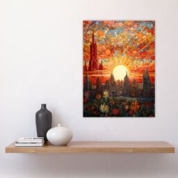 "Artery8 Wall Art Print Seville Spain Magnificent Sunrise Over Cathedral Abstract Cityscape Flowers Artwork Painting Poster - Size: W24"" x H32""" - thumbnail 4