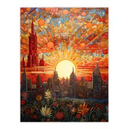 "Artery8 Wall Art Print Seville Spain Magnificent Sunrise Over Cathedral Abstract Cityscape Flowers Artwork Painting Poster - Size: W24"" x H32""" - thumbnail 1