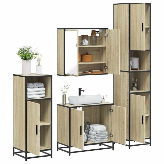 Berkfield Home 4¬†Piece Bathroom Furniture Set¬†Sonoma Oak Engineered Wood in Brown - image 1