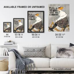 Artery8 Ride a Stearns Vintage Bicycle Ad Framed Wall Art Print Edward Penfield in Grey - Size: A4 - thumbnail 3