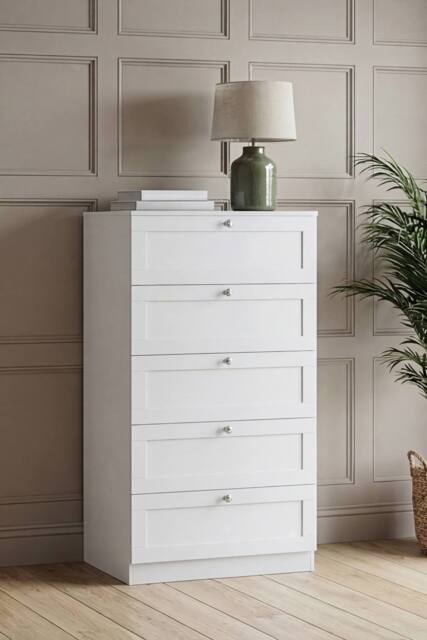 Home Discount Vida Designs Altino 5 Drawer Chest of Drawers Bedroom Furniture in White - image 1