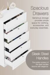 Home Discount Vida Designs Altino 5 Drawer Chest of Drawers Bedroom Furniture in White - thumbnail 3