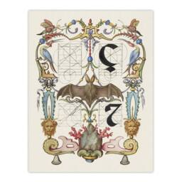"Artery8 Pictoral Letter Guide with Bat Calligraphy Wall Art Poster Print in White - Size: W24"" x H32""" - thumbnail 1