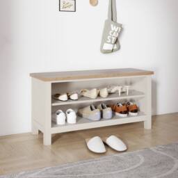 Melody Maison Large Cream & Wooden Shoe Rack / Hallway Bench - 100cm in Beige - thumbnail 4