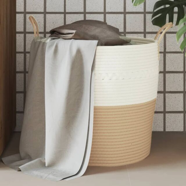 Berkfield Home Storage Basket Beige & White √ò43x38 cm Cotton - Size: 43x38 cm - image 1