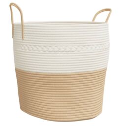 Berkfield Home Storage Basket Beige & White √ò43x38 cm Cotton - Size: 43x38 cm - thumbnail 2