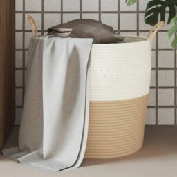 Berkfield Home Storage Basket Beige & White √ò43x38 cm Cotton - Size: 43x38 cm