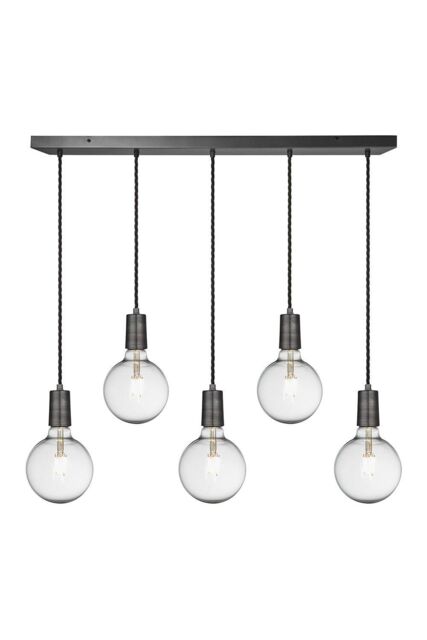 Industville Sleek Edison Cluster Lights, 5 Wire, Pewter in Dark Grey