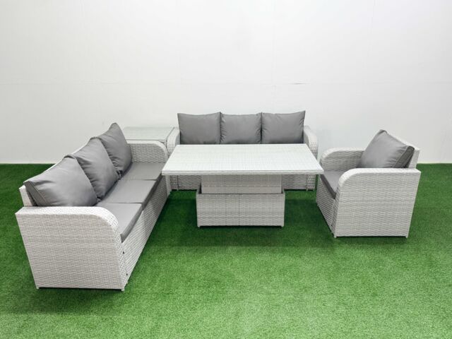 Fimous 7 Seater Poly Rattan Outdoor Garden Furniture Adjustable Lifting Dining or Coffee Table Sofa Set Patio 3 Seater Sofa Reclining Chair 3 Seater - image 1