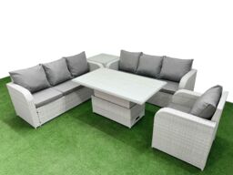 Fimous 7 Seater Poly Rattan Outdoor Garden Furniture Adjustable Lifting Dining or Coffee Table Sofa Set Patio 3 Seater Sofa Reclining Chair 3 Seater - thumbnail 2