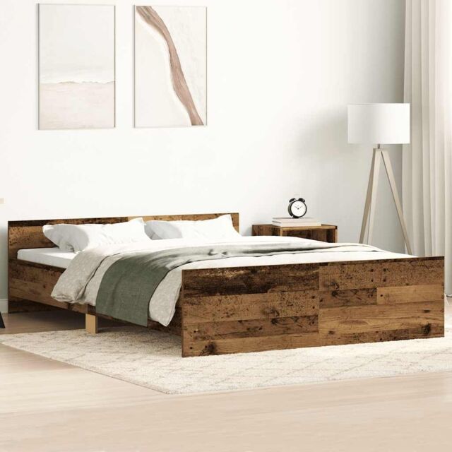 Berkfield Home Bed Frame without Mattress Old Wood 135x190cm Engineered Wood in Brown - Size: 135x190 cm - image 1