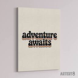 "Artery8 Adventure Awaits Retro Rainbow Font Typography Canvas Wall Art Print in Beige - Size: W18"" x H24""" - thumbnail 2