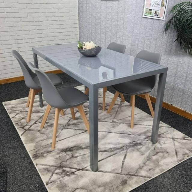 KOSY KOALA Modern Grey Glass Dining Table Set with 4 Grey Dining Chairs - Size: 120 cm x 70 cm - image 1