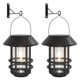 Berkfield Home Solar Outdoor Wall Lanterns 2 pcs White in Black - thumbnail 2