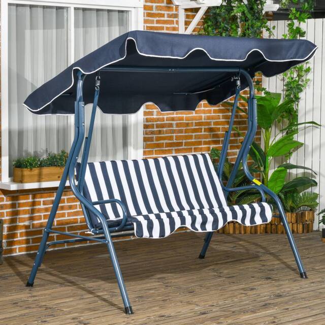 OUTSUNNY 3-person Garden Swing Chair w/ Adjustable Canopy in Blue - image 1