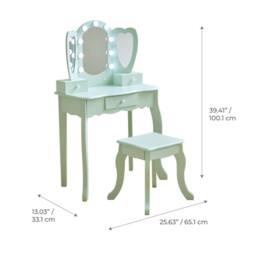 Teamson Kids Heart Kids Vanity Table with LED, Mirror, Stool & Drawers in Green - thumbnail 8