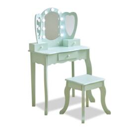 Teamson Kids Heart Kids Vanity Table with LED, Mirror, Stool & Drawers in Green - thumbnail 1