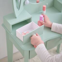 Teamson Kids Heart Kids Vanity Table with LED, Mirror, Stool & Drawers in Green - thumbnail 7