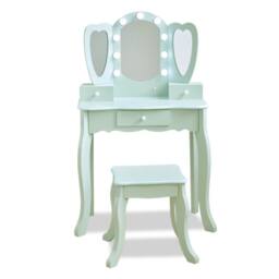 Teamson Kids Heart Kids Vanity Table with LED, Mirror, Stool & Drawers in Green - thumbnail 5