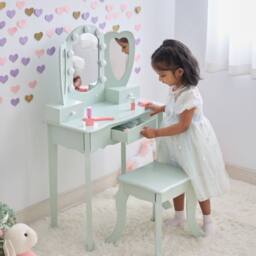 Teamson Kids Heart Kids Vanity Table with LED, Mirror, Stool & Drawers in Green - thumbnail 4