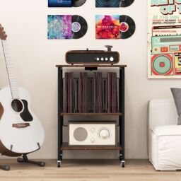 Costway Record Player Stand Turntable Stand Vinyl Storage Cabinet Brown - thumbnail 4