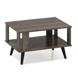 Gymax 2-Tier Center Table Wooden Small Coffee Table With Open Storage Shelf in Grey - thumbnail 3