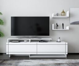 Tamy TV Stand TV Cabinet TV Unit with Two Cabinets and Wall Mounted Shelves