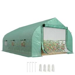 VOGREX Outdoor Tunnel Greenhouse w/ Roll Up Door 6 Windows Green