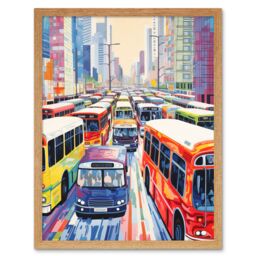 "Artery8 Wall Art Print The Bus Lane by Adrienne Finch Busy Cityscape Traffic Artwork London New York LA Art Framed in Light Oak - Size: W12"" x H16""" - thumbnail 1