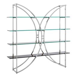 Orsina Curved Design Shelf Unit With Black Glass Shelves, Versatile Display Unit, Storage Unit, Decorative Shelf in Silver - thumbnail 4