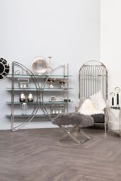 Orsina Curved Design Shelf Unit With Black Glass Shelves, Versatile Display Unit, Storage Unit, Decorative Shelf in Silver - thumbnail 3