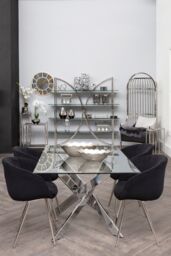 Orsina Curved Design Shelf Unit With Black Glass Shelves, Versatile Display Unit, Storage Unit, Decorative Shelf in Silver - thumbnail 2