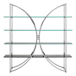 Orsina Curved Design Shelf Unit With Black Glass Shelves, Versatile Display Unit, Storage Unit, Decorative Shelf in Silver