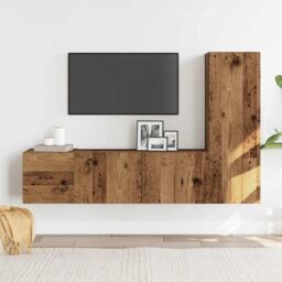 Berkfield Home Wall Mounted TV cabinets 3 pcs Old Wood Engineered Wood in Brown - thumbnail 3