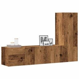 Berkfield Home Wall Mounted TV cabinets 3 pcs Old Wood Engineered Wood in Brown - thumbnail 1