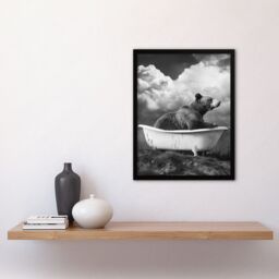 "Artery8 Surreal Bear in Bathtub Black White Bath Time Framed Art Print in Grey - Size: W12"" x H16""" - thumbnail 4