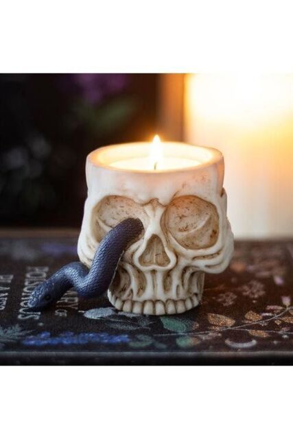 KDMD Skull Tealight Holder with Snake in Cream - image 1