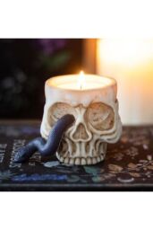 KDMD Skull Tealight Holder with Snake in Cream