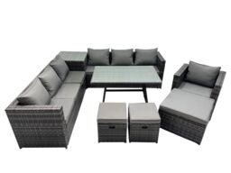 Fimous Garden Rattan Furniture Set 10 Seater with Side Table 3 Stools in Dark Grey - thumbnail 1