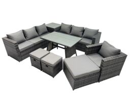 Fimous Garden Rattan Furniture Set 10 Seater with Side Table 3 Stools in Dark Grey - thumbnail 2