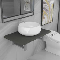 Berkfield Home Two Piece Bathroom Furniture Set Ceramic Grey - thumbnail 2