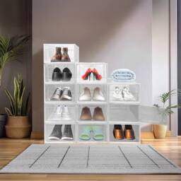 BARGAINS-GALORE 12pcs Shoe Box Storage Clear Plastic Stackable Large Shoe Organiser - thumbnail 2