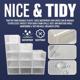 BARGAINS-GALORE 12pcs Shoe Box Storage Clear Plastic Stackable Large Shoe Organiser - thumbnail 7