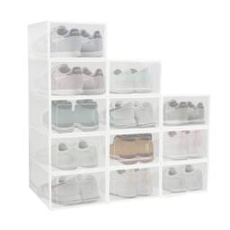 BARGAINS-GALORE 12pcs Shoe Box Storage Clear Plastic Stackable Large Shoe Organiser - thumbnail 1