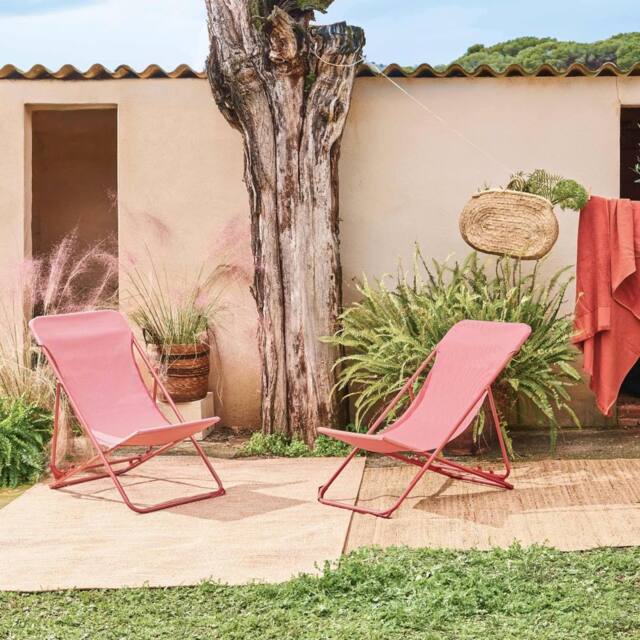 sweeek Pair Of Steel Sun Loungers in Terracotta - image 1