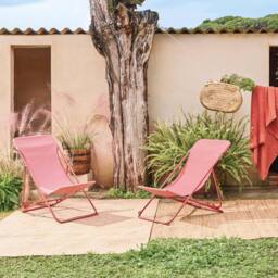 sweeek Pair Of Steel Sun Loungers in Terracotta